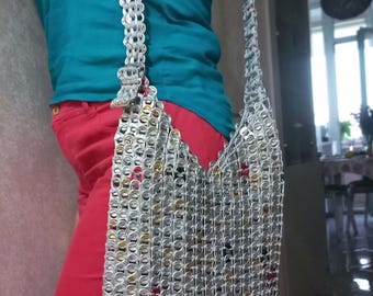 Crochet crossbody Soda can purse recycled purse upcycled tote recycled bag soda tab bags upcycled purse luxury handbag designer