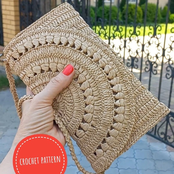 Raffia clutch bag PATTERN Crochet raffia wristlet purse pattern Instant PDF Digital Download Crochet bag pattern PDF crochet Pattern