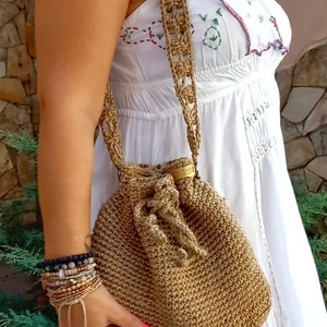 Sac à bandoulière en jute au crochet Sac fourre-tout en jute Sac en jute fait main petit sac au crochet sac végétalien sac en jute naturel sac tissé à la main en jute