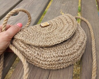 Crochet jute bag handmade Jute crossbody bag straw natural jute bag ecofriendly jute handbag summer vegan bag jute purse small crochet bag