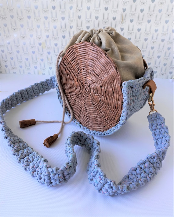 Sac rond tissé à la main Sac en osier au crochet Sac à main de luxe en  crochet Sac à main rond Sac à main d'été fait main