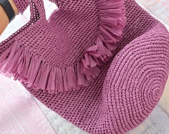 Crochet raffia bag  Crochet beach bag Raffia shoulder bag Straw raffia bag boho bag raffia handbag summer handbag