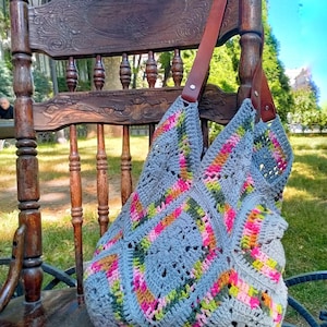Granny square bag crochet tote bag hippy bag Afghan bag Crochet handbag Sunflower Bag handmade  vegan bag sunflower purse crochet beach bag