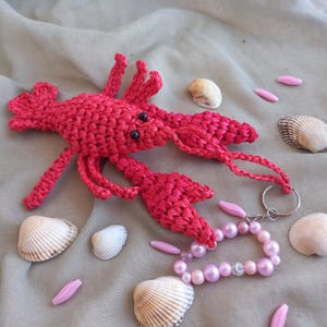 Beaded lobster crochet keychain cute bag charm crochet key accessory sea life charms handbag charm handmade bag charm
