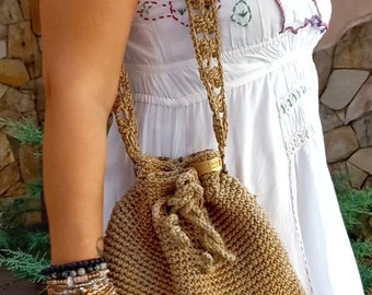Jute tote bag Crochet jute bag ecofriendly bag Jute handbags Vegan bag jute crossbody hand woven bag small crochet bag