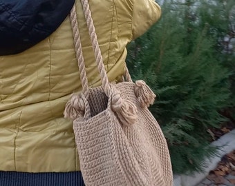 Crochet jute bag large jute shoulder bag Jute beach bag Jute handbag natural jute bag ecofriendly bag Vegan bag circle bag round bag