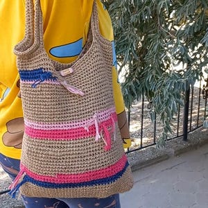 Jutetasche Strandtasche natürliche Jutetasche Gehäkelte Jutetasche Jutetasche Jute-Schultertasche Jutetasche Markttasche Vegan Tasche Sommerhandtasche