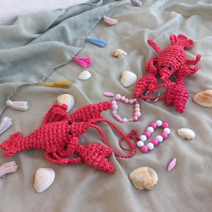 Beaded lobster crochet keychain cute bag charm crochet key accessory sea life charms handbag charm handmade bag charm