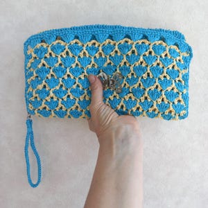 Crochet raffia bag woven clutch straw raffia purse Raffia crossbody bag Raffia handbag small crochet bag wristlet clutch envelope