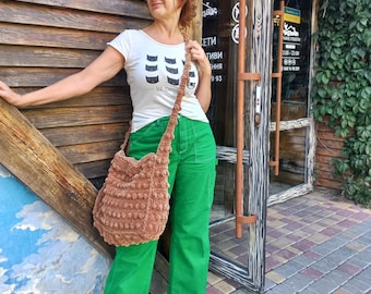 handgemaakte gehaakte tas Handgeweven tas Designer handtas Grote gehaakte tas grof gehaakte schoudertas boho tas stro handtas
