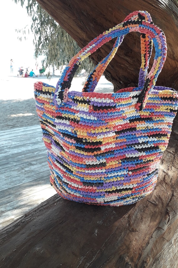 Designer Beach Bag Crochet Tote Handbag Hand Woven Bag Knitted 