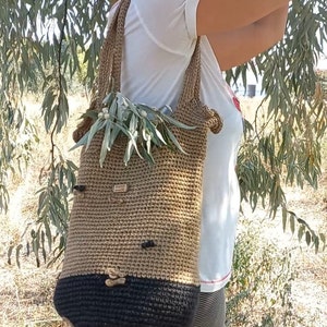 Crochet jute bag Jute tote bag Natural jute bag ecofriendly jute shoulder bag Jute beach bag Jute handbag Vegan bag crochet tote bag