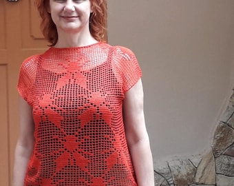 Handmade Crochet Cotton Blouse crochet summer top boho crochet top knitted summer top crochet blouse