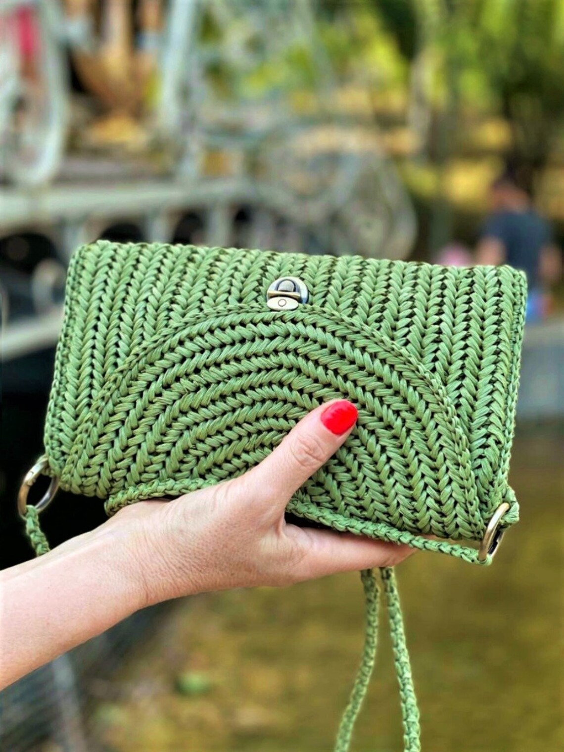 Crochet Raffia Clutch Bag Straw Raffia Crossbody Bag Woven Etsy