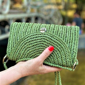Gehaakte raffia tas raffia crossbody tas stro clutch raffia geweven clutch schoudertasje handgemaakte raffia tas raffia portemonnee kleine envelop clutch
