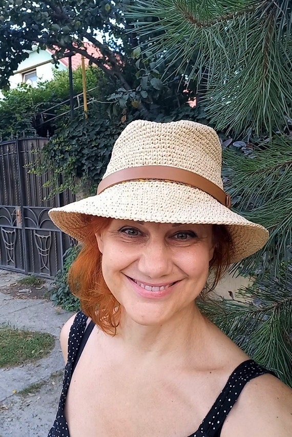 HAT FEDORA WIDE BRIM RAFFIA STRAW HAT Nova | Womens Wide Brim Crocheted Raffia Palm Sun Hat  main image 2