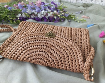 Bolso de rafia de crochet, bolso bandolera de crochet, bolso de paja, bolso de mano tejido, bolso de rafia, bolso pequeño de crochet