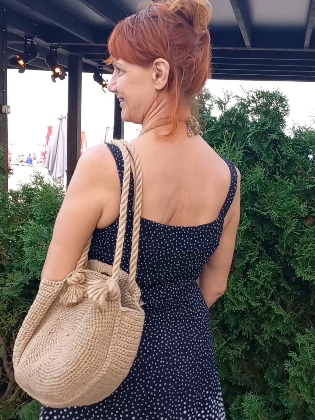 Jute beach bag natural jute bag ecofriendly Crochet Jute bag round Jute shoulder bag large jute bag Hand woven bag Jute market bag vegan bag