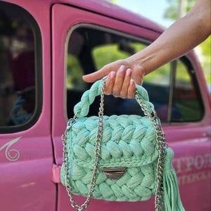 Luxury handbag Hand Woven Bag small crochet bag Crohet crossbody summer crochet yarn bag Crochet bag handmade chunky crochet bag turquoise