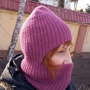 Knitted balaclava hood Balaclava knit hat 100% merinowool full face mask wool balaclava handmaade red hood mask Women ski mask knitted