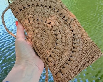 Crochet crossbody Raffia clutch Crochet raffia bag Woven clutch straw wristlet clutch raffia handbag Raffia purse small crochet bag