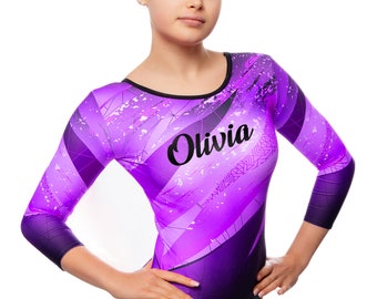 Justaucorps de gymnastique à manches longues pour fille Kiki avec prénom personnalisé violet