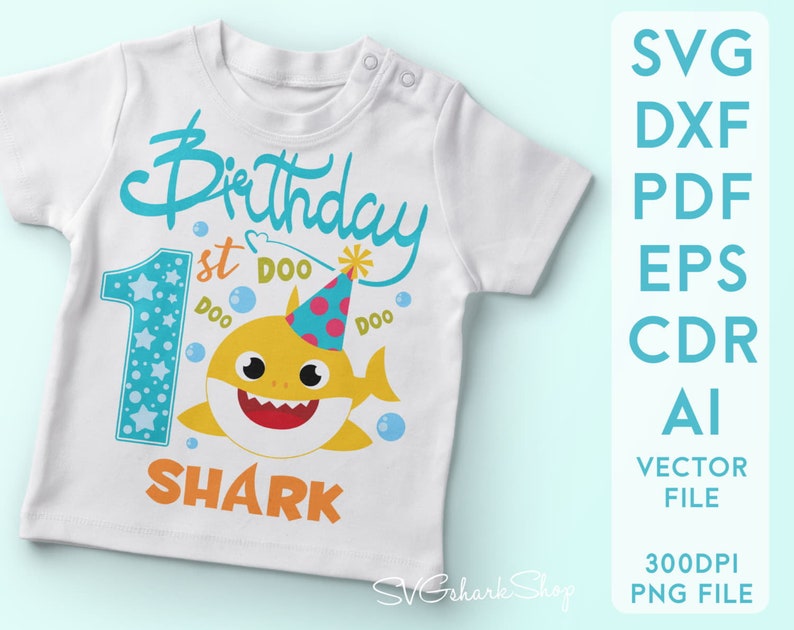 Download Baby shark Birthday SVG clipart 1st birsthday boy Shark ...