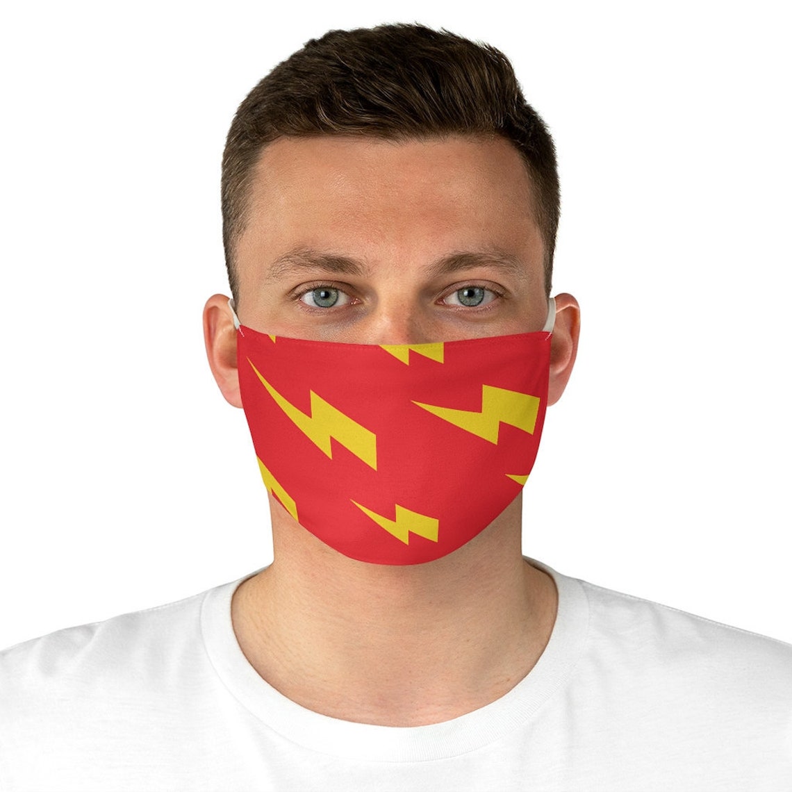 Yellow Lightning Bolts Red Fabric Face Mask Etsy