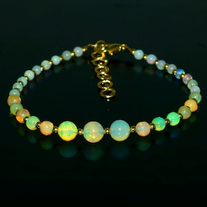 AAA+ Natural Ethiopian Welo Fire Opal Bracelet | Opal Beaded Women Jewelry | Fire Opal Beads Bracelet | 6 Inch 3.5-6.5mm  Opal Balls Beads