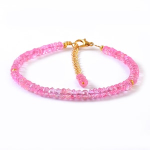 AAA+++Rare Pink Sapphire Rare Pink Sapphire Bracelet Gemstone Faceted Rondelle 4-5 MM Sapphire Beads 7 Inch Making Jewelry