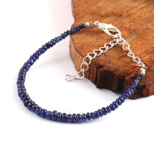 Blue Sapphire Bracelet, Natural Sapphire Bracelet, Sapphire Rondelle Beads, Sapphire Bracelet, Sapphire Beaded Bracelet, 3-4.5 MM Beads Size