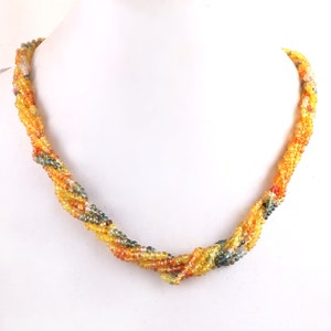 Natural Padparadscha Sapphire Faceted Rondelle Beads Necklace, Orange Padparadscha Sapphire Beads, Yellow Sapphire Beaded Necklace