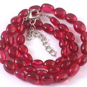 AAA+ Ruby Corundum Oval Beads Necklace, Ruby Stone Smooth Beads, Ruby Gemstone Jewelry Making Beads, Genuine Ruby Necklace 16 Inch Beads