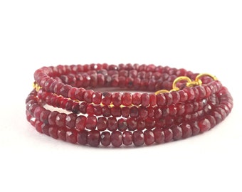 AAAA++ Quality Natural Red Ruby Gemstone Beads Necklace Natural Mined Ruby Faceted Rondelle Beads Ruby  Beaded Necklace Ruby Necklaces