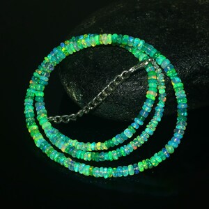 AAA+ Natural Ethiopian Opal Necklace, Fire Opal Necklace, Opal Smooth Rondelle Beads, Opal Beaded Necklace Welo Opal 16 inch (4.5-3)MM