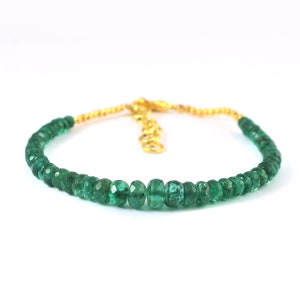 AAA+ Zambian Emerald Bracelet, Natural Emerald Bracelet, Emerald Faceted Beads Bracelet, Women&#39;s Jewelry, Emerald Beaded Bracelet 7&quot; 4-6.5MM