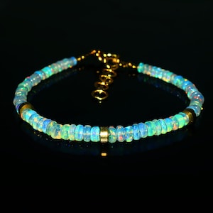 AAA Ethiopian Opal Beaded Bracelet: Natural Fire Opal, 7 Inches