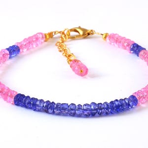 AAA+++Rare Pink Sapphire Rare Purple Sapphire Bracelet Gemstone Faceted Rondelle 4-5 MM Sapphire Beads 7 Inch Making Jewelry