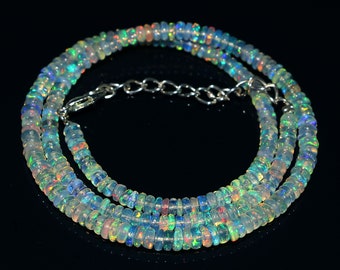 AAA+ Opal Beads, Natural Ethiopian Fire Opal Necklace, Welo Opal Beads, Opal Stone Necklace, Fire Opal Beads, Opal Beaded Necklace, 16 Inch