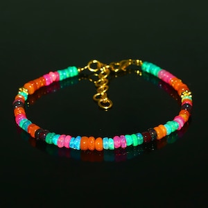 AAA+ Natural Ethiopian Opal Bracelet, Welo Opal Bracelet, Rainbow Opal Bracelet, Opal Beaded Bracelet, Ethiopian Fire Opal Bracelet 7 inches