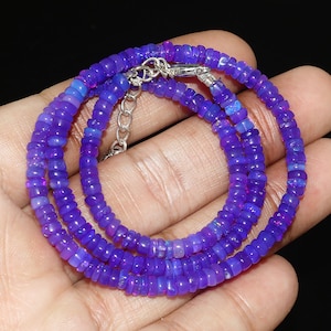 AAA+ Natural Ethiopian Fire Purple Opal Necklace, Welo Fire Opal Necklace, Opal Smooth Rondelle Beads, Opal Beaded Necklace, 16.5 inches