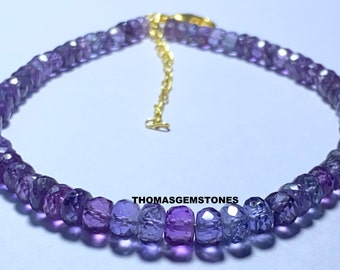 Bracelet en perles d'Alexandrite rares à facettes, perles d'alexandrite scintillantes, couleur changeante