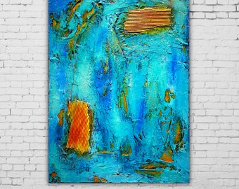 No15 sin título -Blue Rust Abstract Artwork on Canvas Textured Art