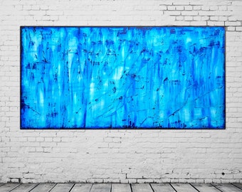 Sogni Blu - Opera d'arte blu extra large su tela - Arte astratta del paesaggio marino