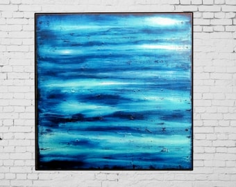 Calypso- Pintura abstracta azul sobre lienzo