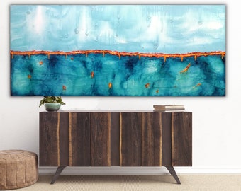 Hamatreya - Arte abstracto del paisaje marino sobre lienzo - azul turquesa - arte original