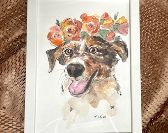 Aussie Watercolor painting, Dog Art, Animal Lovers Gift, Aquarell Wildlife painting, Australian Shepherd Painting, Handmade
