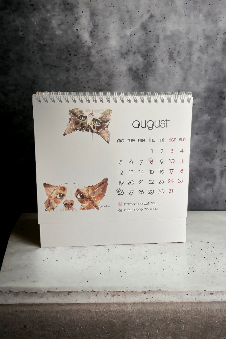 Calendar 2024, Cat and Dog Calendar, Watercolor Calendar, Cat Calendar