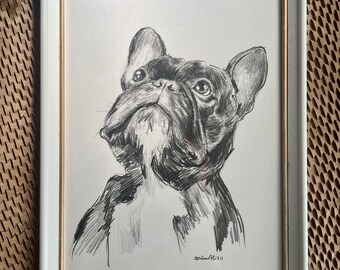 French Bulldog Graphic Drawing, Frenchie Art, Art Dog Drawing, Graphic Dog Art, Pencil Animal Drawing, French Bulldog Painting