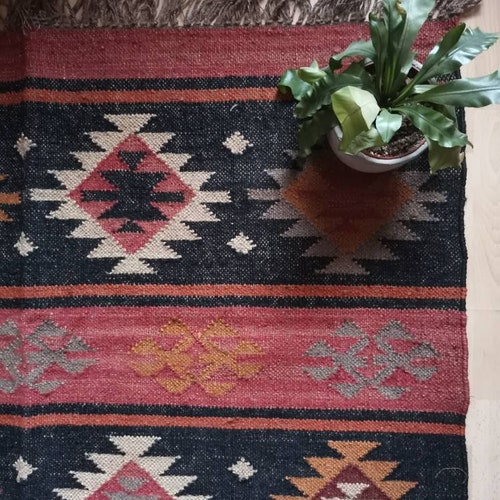 Handwoven Wool Jute Kilim Rug Wool Jute Rug Kilim Jute Rug Etsy